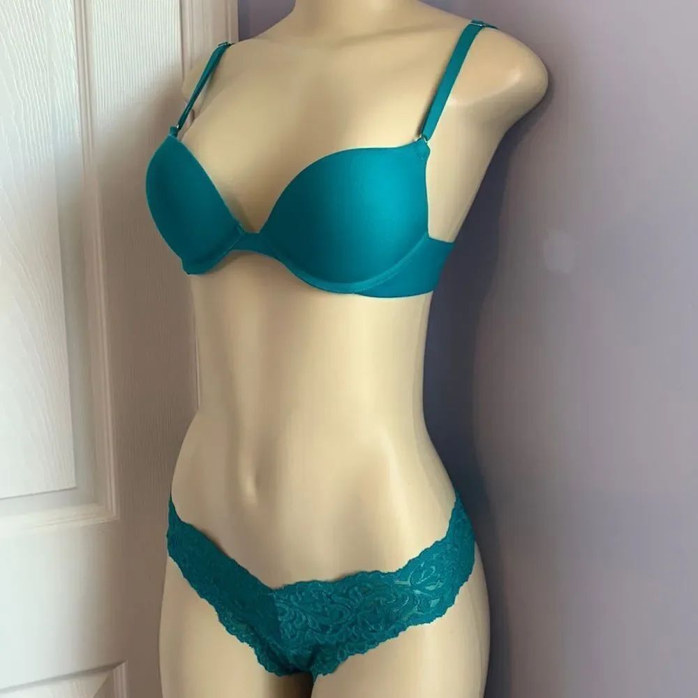 Smart & Sexy Bombshell Push Up Bra/ Panty Set   32A/5 Teal